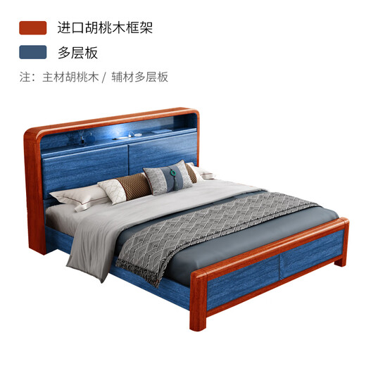 Small wooden nest (XIAOMUWO) solid wood bed modern Chinese style solid wood bed double bed economical single bed soft backrest simple wooden bed master bed bed bracket structure 1500*2000 solid wood backrest (walnut color)