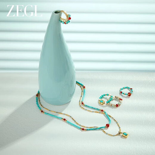 ZEGL dopamine turquoise ring for women, high-end light luxury, blue island series, women's light luxury, birthday gift for best friend