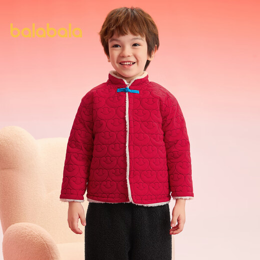 Balabala baby cotton coat 2025 warm new year clothes for boys and girls out and about New Year red plus velvet 208125171202