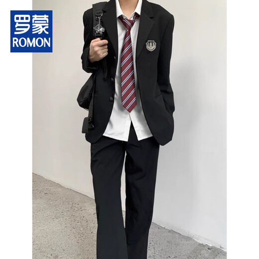 ROMON's high-end DK uniform men's complete set of junior high school and high school college student suits complete set of men's coming-of-age suit men's suit black suit + white shirt + trousers (red tie free) L collection will give you a badge