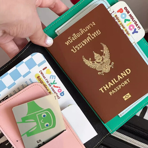 ONTC护照夹多功能拼色旅行卡包简约ins风机票身份证件出国收纳包 粉绿拼色护照夹