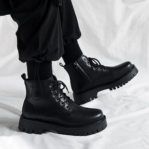 Sanofeng Martin Boots Men's High Top Sole hauteur de semelle épaisse augmentation 2025 Nouveau style britannique Versatile Bottes Men de travail Side Side Shoes Black [Side Zipper Style] 42