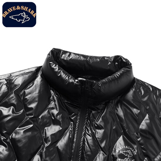 BRAVE&SHARK Men's Lightweight Down Jacket Fashionable Shiny Short Down Jacket Winter New Warm Jacket Black L (175) Recommended 120-140Jin Jin equals 0.5 kg