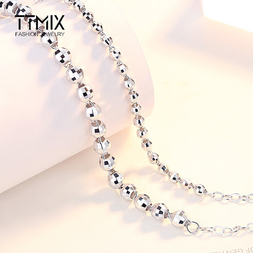 TTMIX shiny platinum bracelet for women pt950 platinum faceted laser beads bracelet for girlfriend 4.3-4.5g 17+2cm thick 3.5mm