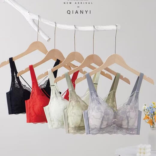 FR.YH.ZH Qianyi Bra Thin Paper B Cup No Steel Ring Sexy Hollow Cross Band Gathering No Magnetic Breathable Underwear 9923 Mist Blue 4XL 40 /90