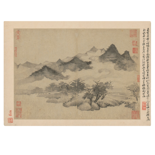 元王蒙溪山风雨古代山水画卷轴文人画名画仿古画挂画 元王蒙溪山风雨图册12164 40X52厘米（喷绘画心尺寸） 装裱