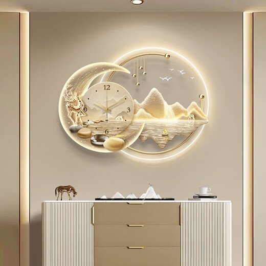 Yujianer Modern Light Luxury Restaurant Dekoration Malerei Atmosphärische Landschaft Wohnzimmer Uhr Hängende Malerei High-End-Esszimmer Hintergrund Wandmalerei Leuchtt