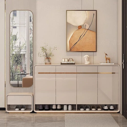 Gabinete de la puerta del gabinete de zapatos Suzhan Hogar Modern Simple Entrance Gabinet Puerta con gabinete de almacenamiento de calzado de banco de asiento Integrado contra la pared AD983 [gris claro] Estilo de pierna de 120 cm de altura [Pintado y brillante] Instalación de paquetes