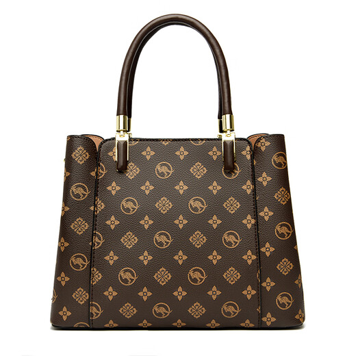 Kangaroo Kara brand genuine leather women's bag 2025 new style stylish middle-aged handbag for wife, fashionable and versatile crossbody bag, brown (gift box + hand bag + card holder)