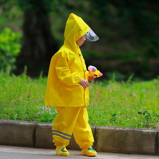 Shantou Lincun Chaodatong waterproof full body children's boys and girls kindergarten set raincoat overalls rain pants one-piece Anji 901 yellow jacket + overalls + rain boots L size suitable for 100-115 height