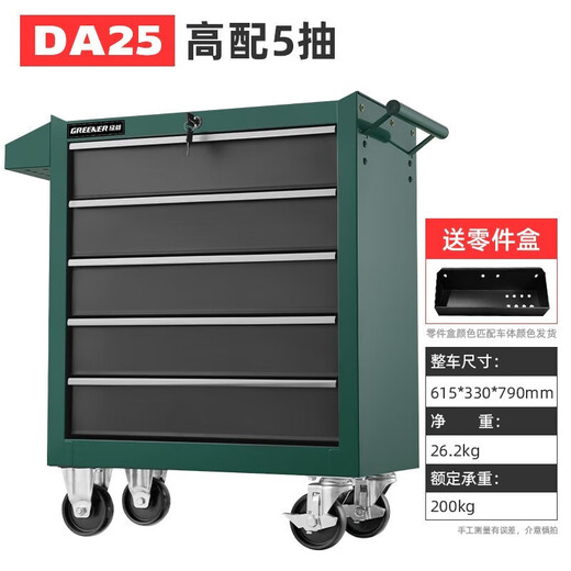 Green Forest Auto Repair Tool Cart Multifunctional Repair Toolbox Mobile Tool Cabinet DA-25 Five Draw Tool Cart Green and Black Model