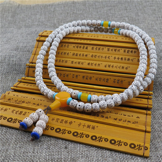 Fat Donglai's same style beeswax 108 imitation star and moon Bodhi seed necklace hand string Buddha beads imitation bracelet couple's hair multi-circle star and moon two tail beads style
