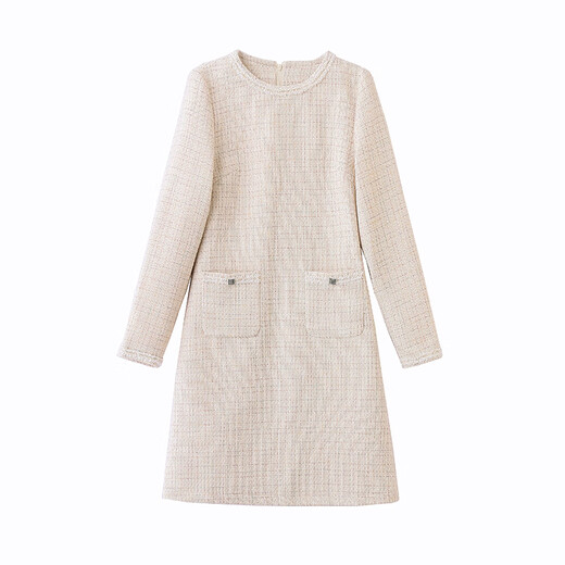 Pierre Cardin 2024 new autumn and winter style, elegant and slim, small fragrant mid-length dress for women, fashionable inner skirt, rice plaid M (80-105Jin Jin is equal to 0.5kg)