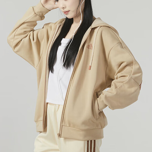 阿迪达斯 （adidas）卫衣外套女装2025夏季连帽夹克时尚保暖针织运动休闲夹克开衫 IK9893卡其色内里加绒 S
