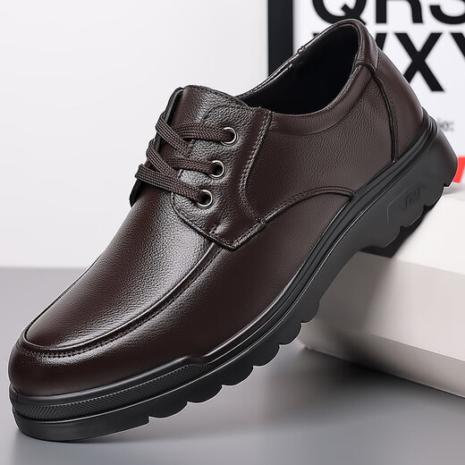 Région occidentale Chaussures de camel Père Spring Men's Cuir Top Layer Cowhide Casual Business Vêtements Papa d'âge moyen Light Soft Sole Cuir Chaussures LT6627 Four Seasons Black 38