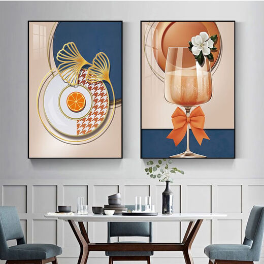 Lingtong Restaurant Decorative Painting Modern Simple Restaurant Dining Room Wall Hanging Painting High-end Light Luxury Abstract Background Wall Two-Link Mural 3 Golden Deer Nafu 40*60 Crystal Porcelain