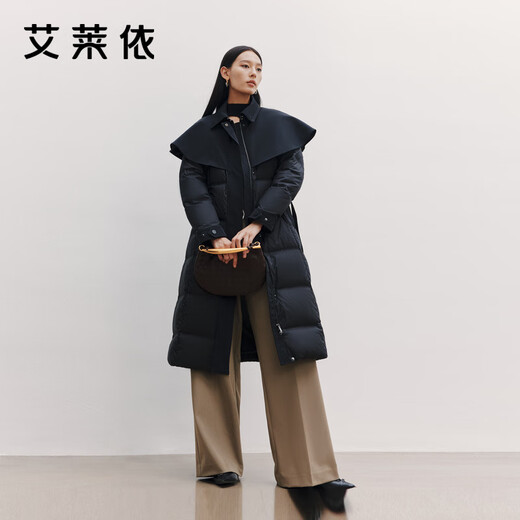 Ai Lai Down Jacket Feminine Long Windbreaker Cape Cape Commuting Waist Coat Winter Jacket Carbon Black L
