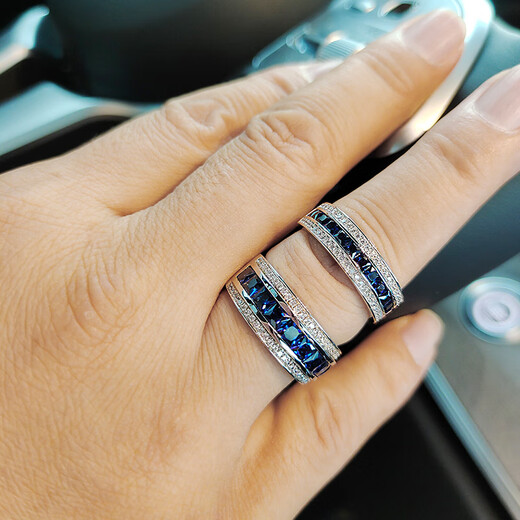 Tanzanite ring YANOR sapphire men's single row diamond imitation spot No. 14-16 circle wide version blue