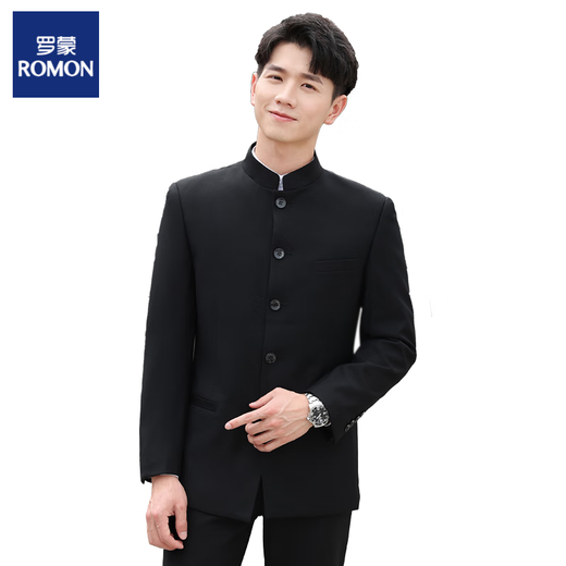 Romon Zhongshan Traje de hombres Slim Slim Stand-Up Collar Tuit Vestido de novia chino Estilo chino Tang Collar chino Black [arriba + pantalones + camisa] L 175 Peso 125-135Jin [Jin equivale a 0.5 kg]