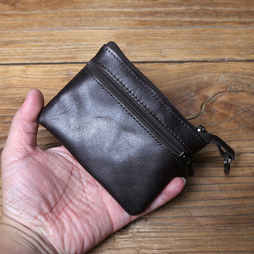JLFGPJ Retro Leder Herren -Kartenbeutel Kopfschicht Kowide Kauflatten -Brieftasche Frauen handgefertigt Reißverschluss Brieftasche Einfacher Führerschein Schlüsseltasche dunkelbraune Farbe 1 PC