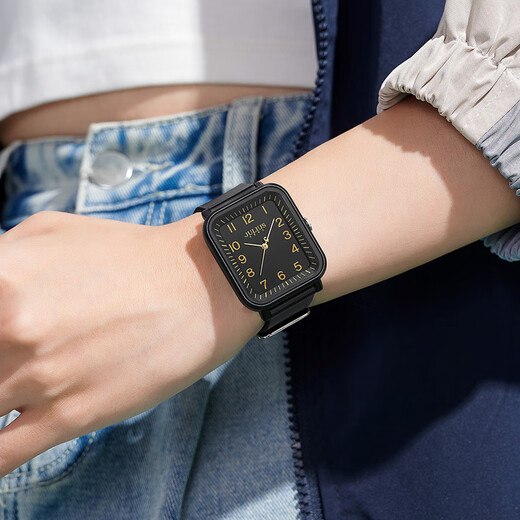 Julius Uhr Studentin 2025 neue Nische einfach Gummi Unisex Sport süße coole kleine quadratische Uhr Damenuhr Herrenuhr 1477 Beige