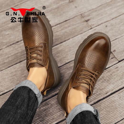 Bull Family Herrenschuhe 2025 SOMMER NEUER HOOL HOOL AMMREHALE RETRO CLASSIGKEITENLEDERSUSSUSSUSSCHUSS MARTIN SHOUS STOUTS BRONZE [Hollow atmable Style] GN124101179 43 (Sportschuhe Größe)