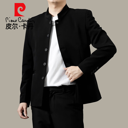 皮尔卡丹高级感痞帅新中式中山装夹克男士春秋季2025新款休闲立领西装外套 黑色 M 85-106斤左右