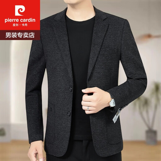 Pierre Cardin Woolen Suit Business Casual Men's Jacket Autumn and Winter Single Suit Slim Young and Middle-aged Suit 82162 Black Fine Line 185/2XL160-170Jin Jin is equal to 0.5 kg