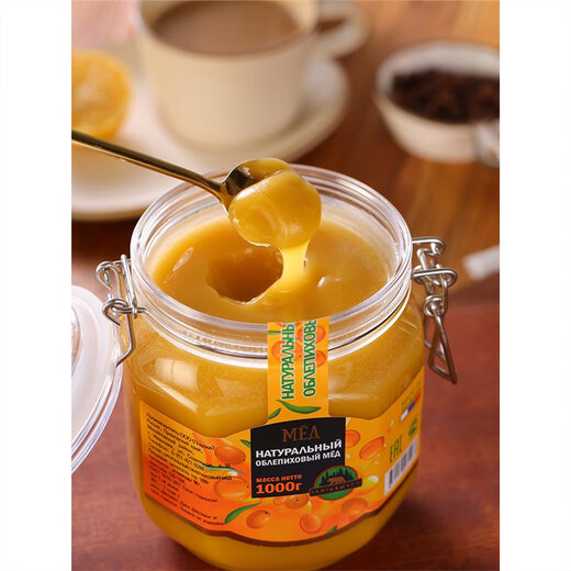 Honey Bear Russian Honey Original Imported Sea Buckthorn Honey Pure Natural Authentic Linden Tree Honey Nutritional Crystallized Honey Food Gift Box Sea Buckthorn Honey + Linden Tree Honey Each 1000g*1 Bottle Two Bottles in Total