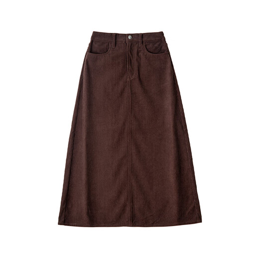 MUJI Women's Corduroy A-Line Skirt Long Skirt Women's Autumn and Winter Skirt Maillard BE09CC3A Dark Brown S (155/62A)