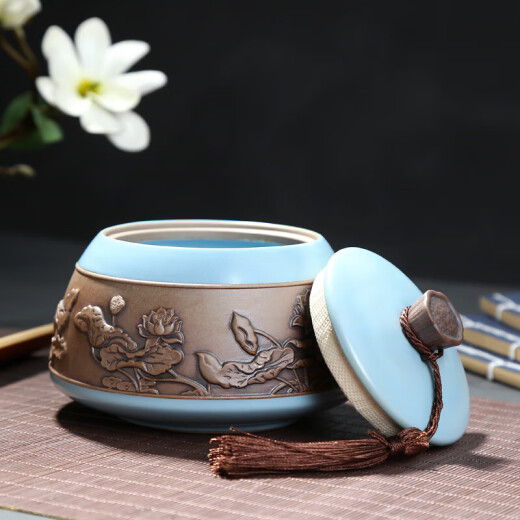 Yanyi tea jar ceramic portable Pu'er tea jar large tea box tea storage jar Muying tea jar Tianqing (can hold about 200g Tieguanyin)