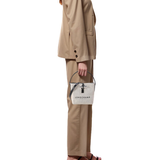 珑骧（longchamp）Roseau17字母品牌Logo印花帆布拼粒面牛皮饰边水桶包单肩包手提包 基础装(包)