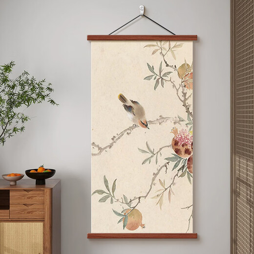 完壮新中式月下玄关装饰画宋代美学竹子挂画中古风茶室书房背景墙壁画 12353月下A 宽30CM*高60CM x 红花梨木挂轴+高清油画