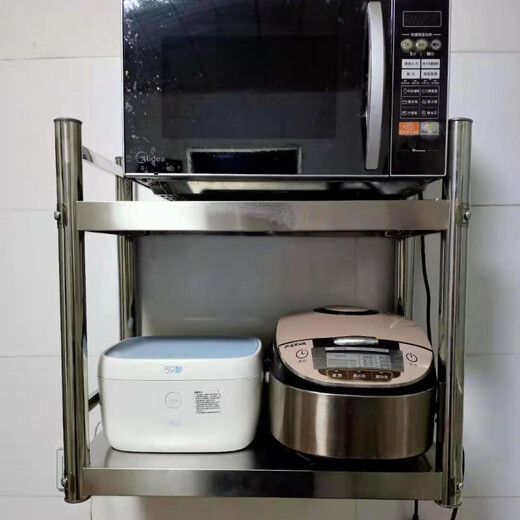 Qinkai 6225 Mal Rückkauf Edelstahl Küchenwandregal 2-lagiges Mikrowellenregal Wandschrank hängendes Wandgeschirrregal 3 verdickte Länge 100 Breite 40 Höhe 55 zwei Schichten