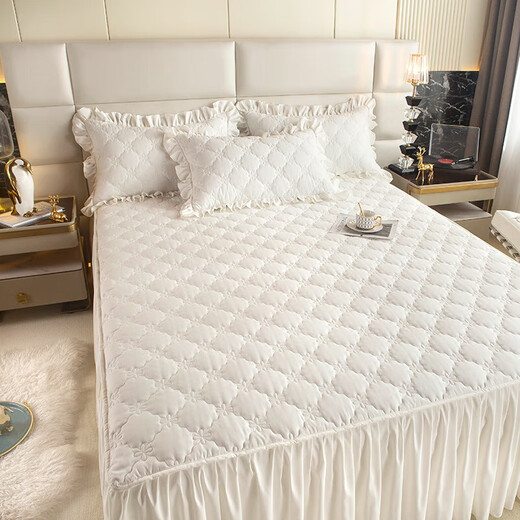 DREAM KARIN skin-friendly brushed quilted bed skirt bed cover single piece solid color dust-proof protective cover fitted sheet pad 180*200cm white