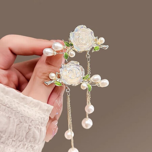 Duti antique flower metal hairpin temperament hairpin female side clip niche duckbill clip new bangs clip Hanfu headdress glazed camellia - one pair