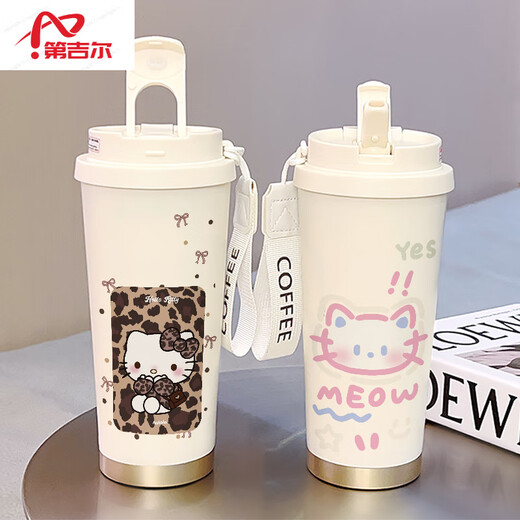CLCEY德国进口品质凯蒂猫可爱咖啡杯学生保温杯大容量316陶瓷不锈钢水 不锈钢内胆-FA691线条小狗+挂绳