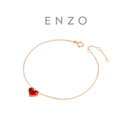 Chow Tai Fook ENZO small red heart 18K gold chalcedony diamond love bracelet gift EZV8141 15cm