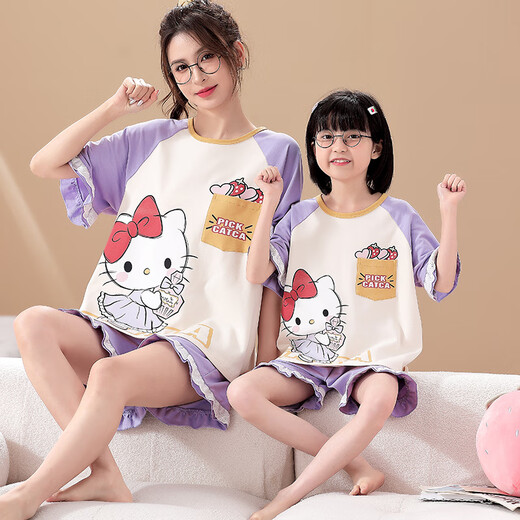 
Langsha mother and daughter parent-child dress pajamas girls summer short-sleeved thin cotton home clothes little girl student summer suit LYP684 M women 150-160CM/80-98Jin[Jin equals 0.5 kg]