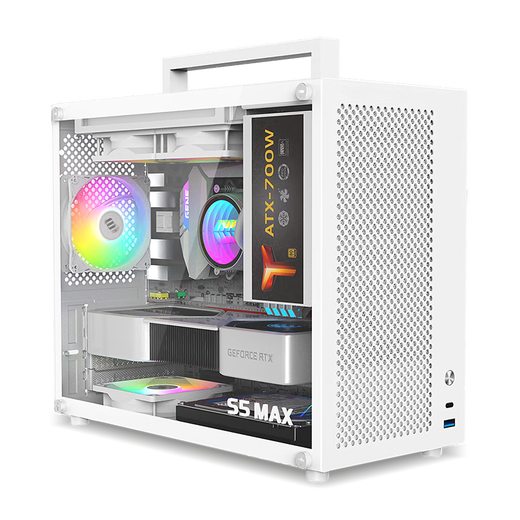 鱼巢 (MetalFish) S5MAX 电脑台式机小机箱 手提迷你桌面 多网孔散热支持180水冷 白色机箱+3个白光风扇