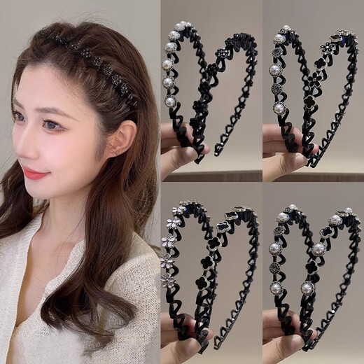 HANS F headband for women 2025 new high-end adult wavy headband women's hairpin internet celebrity broken hair clip high-end headwear black diamond headband