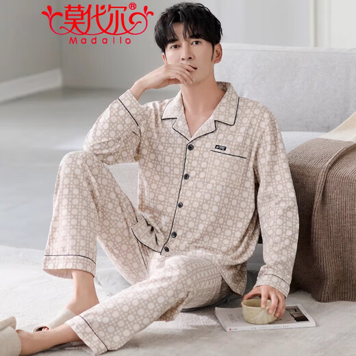 Pajama modal (de alta calidad) para el estilo de primavera y otoño de los hombres Mangas largas de algodón 100% puro 2025 New Men's Autumn Men's Home's Ropa 3882 (tamaño de 175/XL) recomendado para usar peso 140-160