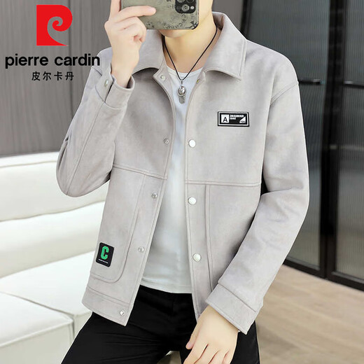 皮尔卡丹（pierre cardin）翻领修身休闲麂皮夹克男士秋季休闲韩版潮流外套男百搭帅气上衣男 9921卡其 XL