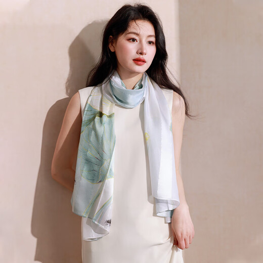 
Hang Silk House Silk Mulberry Silk Chinese Style Silk Scarf Shawl Outside Wearing Wife Mother's Birthday Gift Box for Women Practical Green Lotus