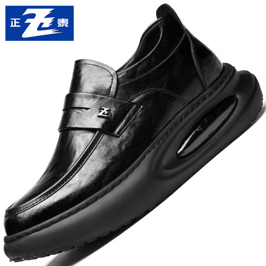 Chint business casual leather shoes heightening air cushion thick-soled loafers one-step inner heightening leather shoes men JZ0216 black 40