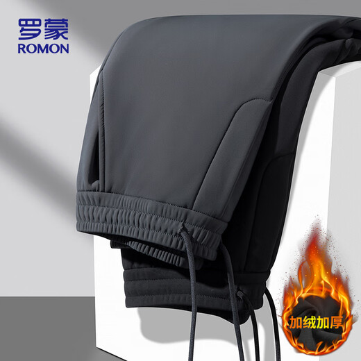 Lomon casual pants for men in autumn and winter, simple warm and velvet thickened trendy versatile long pants for men 766 black XL