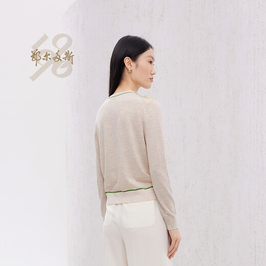 鄂尔多斯1980针梭拼接小鹿印花女针织开衫693 米底花 2XL 175/96A