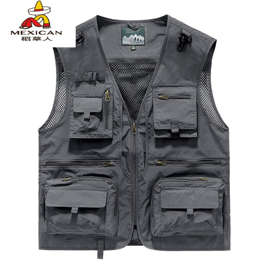 Scarecrow men's vest vest work clothes loose outdoor fishing photographer vest custom printed logo work clothes light gray S 90-100Jin Jin equals 0.5 kg