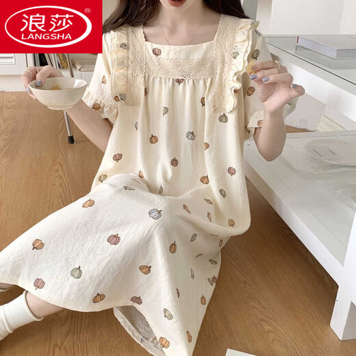 Langsha Pyjamas (Langsha) Sommer-Sommer-Baumwoll-Kurzärmel-Cartoon Nachthemd niedliche, dünne runde Hals-Version Großgröße Schwangeres Student Student Cotton #JDX-694-1 Hochwertiges Modell M [75-100] Jin [Jin gleich 0,5 kg]