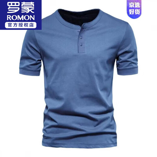 罗蒙（ROMON）美式复古重磅T恤男短袖亨利衫男装硬汉打底军绿色体恤半袖上衣服 深灰色 XXXL(尺码偏大)